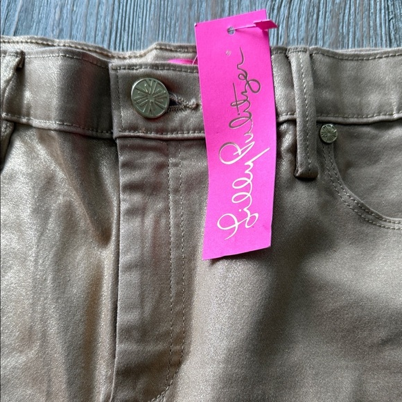 🌴 Lilly Pulitzer GOLD Eagan High Rise Super Sparkly Gold Metallic Pants NWT 16 - Picture 4 of 14